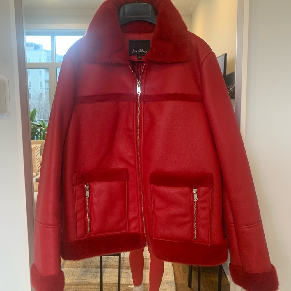 Sam Edelman Red Faux Fur Trim Leather Jacket